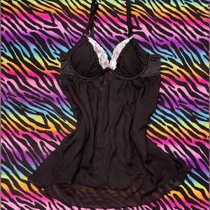 Y2k Babydoll Black Slip dress with White Lace Accents